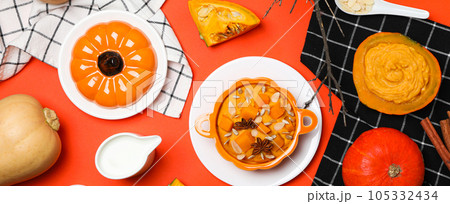 Fall season food concept - tasty pumpkin porridge Fall season food concept - tasty pumpkin porridge 105332434