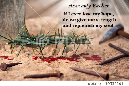 Crown of thorns with customizable space for the and Christian quotes. Copy space and Christianity concept. Crown of thorns with customizable space for the and Christian quotes. Copy space and Christianity concept. 105333014