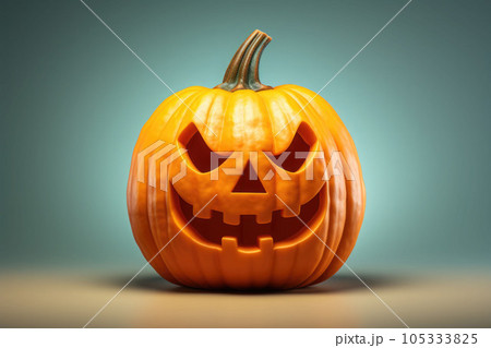 Halloween pumpkin with scary face on dark background. AI generated 105333825