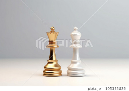 Golden king and queen chess piece. Concept for business competition and strategy. Generative AI 105333826