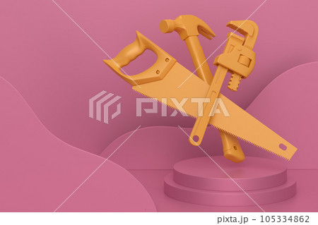 Abstract scene or podium with carpenters tools on monochrome background Abstract scene or podium with carpenters tools on monochrome background 105334862
