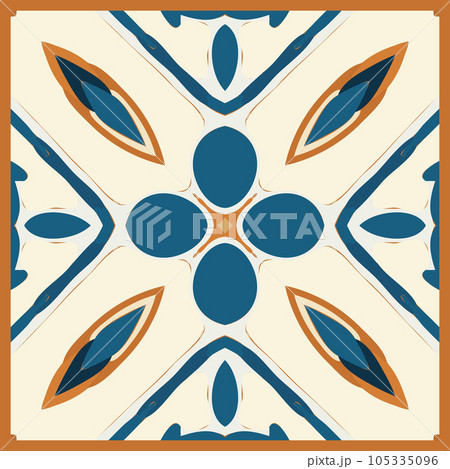 Blue Tiles Background, Old Fasion Retro Azulejo Mosaic Tile, Vintage Portuguese Wall Ceramic Seamless Pattern 105335096