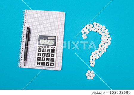 White Question Mark and Calculator. Pharmaceutical Industry and Medicinal Products 105335690