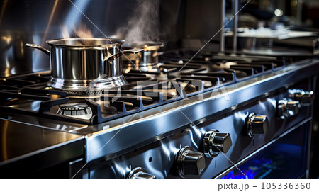 Empty restaurant kitchen with professional equipment Empty restaurant kitchen with professional equipment 105336360