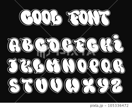 Graffiti Alphabet. Modern isolated cartoony letters. Handwritten trendy alphabet. Hand-drawn vector isolated alphabet letters. Black and white vector font 105336472