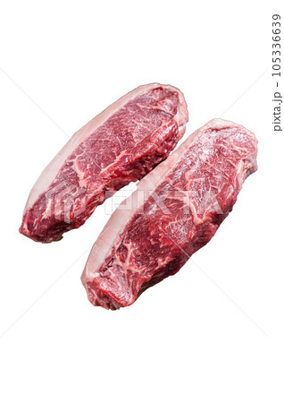 Raw top sirloin beef meat steak or brazilian Picanha on grill. High quality Isolate, white background. Raw top sirloin beef meat steak or brazilian Picanha on grill. High quality Isolate, white background. 105336639