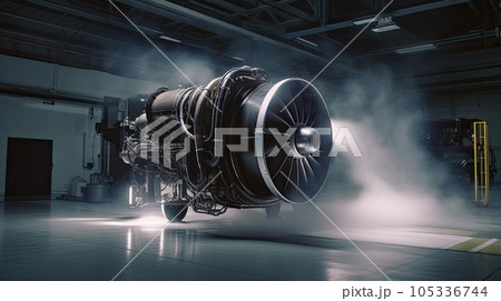 Turbo-jet engine of the plane, close up 105336744