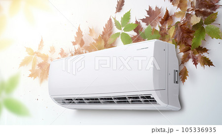 Conditioners, realistic air conditioning eqipment mockup. Working and blowing out cold, fresh flows through vents, cooling room air conditioner unit. AC installing, maintenance service Conditioners, realistic air conditioning eqipment mockup. Working and blowing out cold, fresh flows through vents, cooling room air conditioner unit. AC installing, maintenance service 105336935