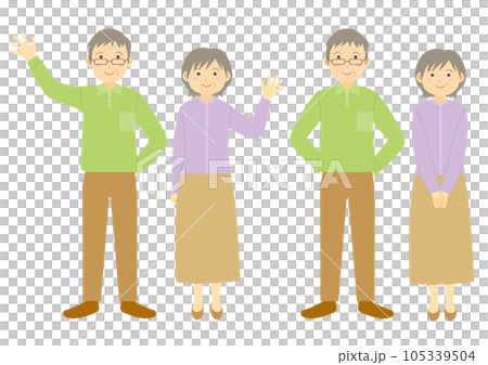 色々なポーズの老夫婦のイラストのセット_1 105339504