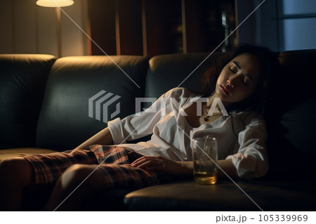 ソファでうたた寝する女性 AI生成画像 AI画像のイラスト素材 [105339969] - PIXTA