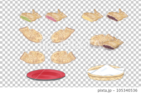 水彩で描いたいろいろなたい焼きのイラスト 105340536