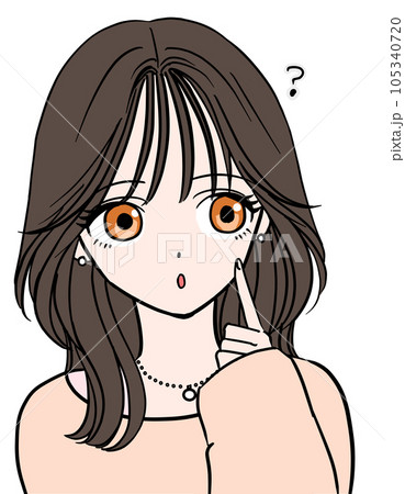疑問に思い指を頬に当てる女の子 105340720