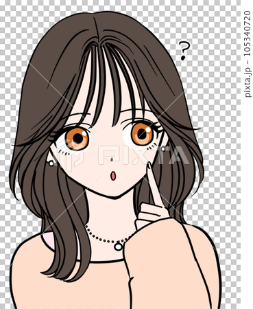 疑問に思い指を頬に当てる女の子 105340720