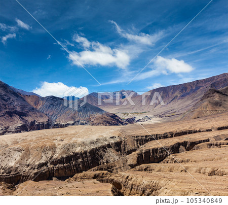 View of Himalayas near Kardung La pass. Ladakh, India View of Himalayas near Kardung La pass. Ladakh, India 105340849