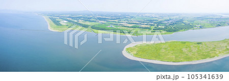 北海道 石狩川河口を空撮(パノラマ) 北海道 石狩川河口を空撮(パノラマ) 105341639