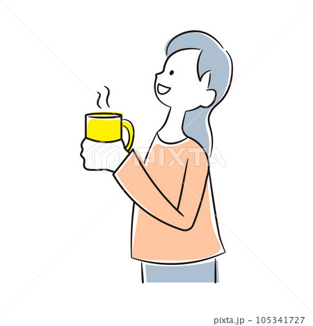 カップを持ってくつろぐアジア人女性のイラスト素材 105341727