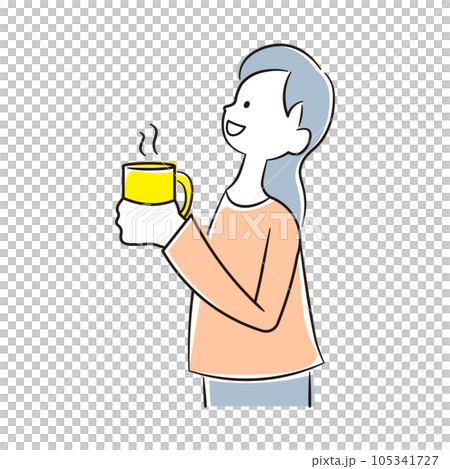 一個亞洲女人用杯子放鬆的插圖素材 105341727
