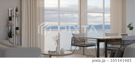 Interior design of a modern contemporary bright living room with comfortable sofa Interior design of a modern contemporary bright living room with comfortable sofa 105341985