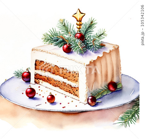 クリスマスケーキの水彩イラスト Generative AI 105342106