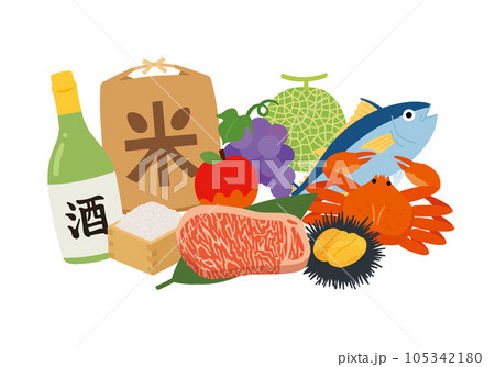 手描きふるさと納税の返礼品イラストセット 105342180