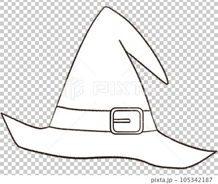 女巫尖頂帽子線條畫的黑白插圖 105342187