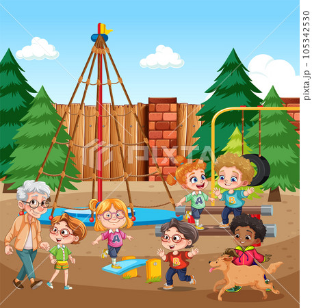 Children with different race playing at the playground 105342530