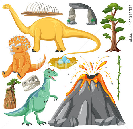 Dinosaur and Nature Elements Vector Collection 105342532