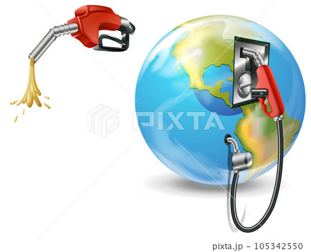 Fueling nozzle gasoline and earth planet on white background Fueling nozzle gasoline and earth planet on white background 105342550