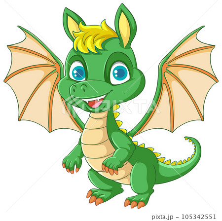 Happy green cartoon dragon smiling 105342551
