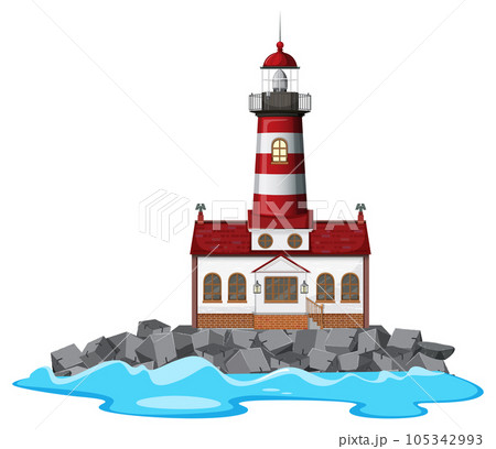 A lighthouse rock stone island isolated 105342993
