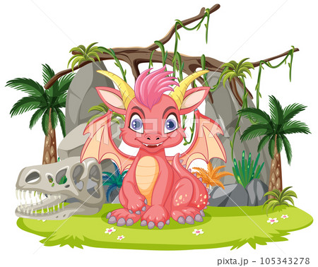 Dragon Cartoon Character in the Wood 105343278