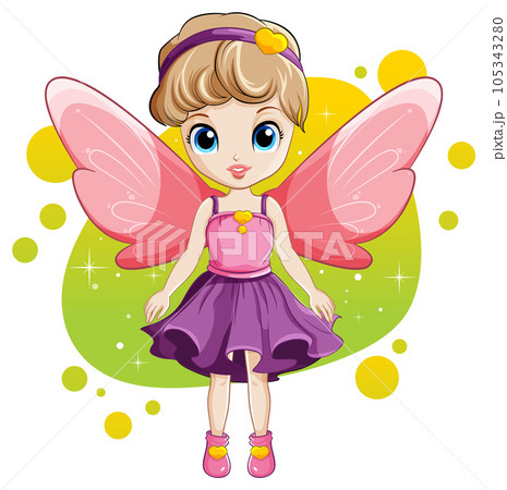 Cute Fairy Girl with Wings Cartoon Character Cute Fairy Girl with Wings Cartoon Character 105343280