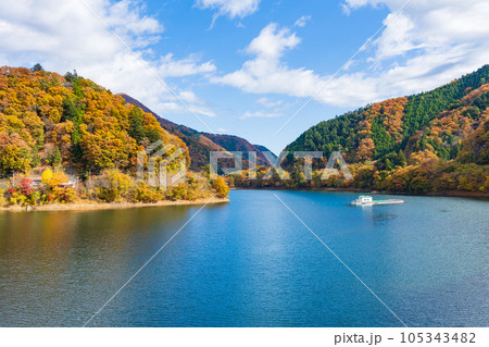 東京奥多摩　紅葉の奥多摩湖 105343482