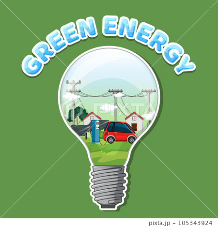 Green energy text with lightbulb banner template 105343924