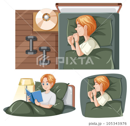 Set of youth male in bed 105343976