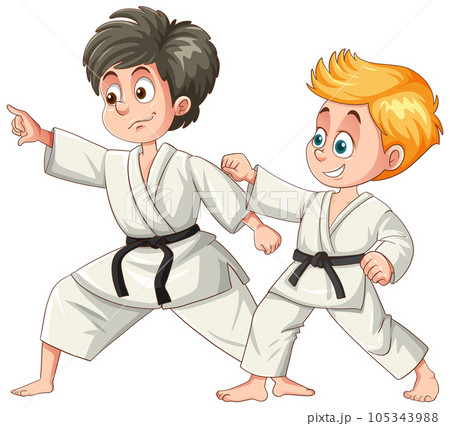 Kids of Different Races Playing Taekwondo Kids of Different Races Playing Taekwondo 105343988