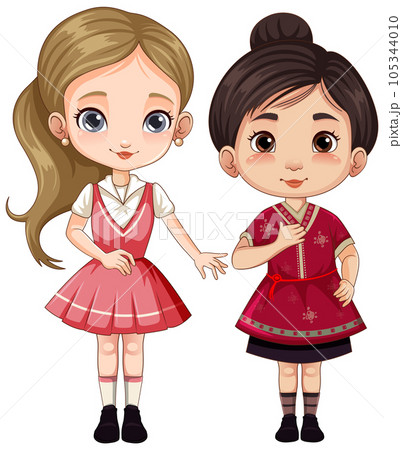 Cute student female friends cartoon Cute student female friends cartoon 105344010