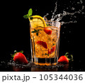 Fresh fruit cocktail in freeze motion splashing 105344036