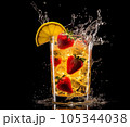 Fresh fruit cocktail in freeze motion splashing 105344038