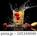 Fresh fruit cocktail in freeze motion splashing 105344040