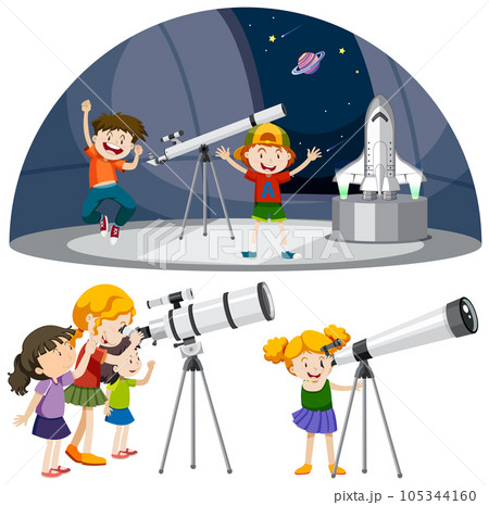 Playful Children Using Telescopes Vector Collection 105344160