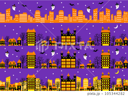 紫色のハロウィン街素材集 105344282