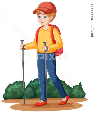 Teenage Boy Hiking Cartoon Characterのイラスト素材 [105344313] - PIXTA