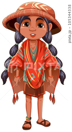 Girl wearing native American outfit 105344338