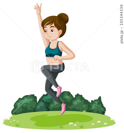 Girl exercise outdoor at the garden 105344339