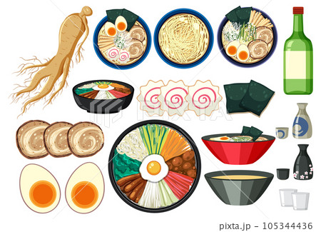 Set of different Japanese and Korean foods Set of different Japanese and Korean foods 105344436