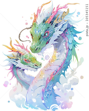 水彩で描いた夫婦の龍（辰）AI生成画像のイラスト素材 [105345151] - PIXTA