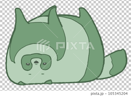 A raccoon dog looking at you on its back (green) 105345204