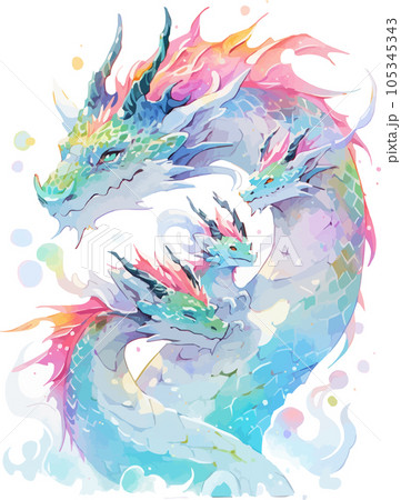 水彩で描いた龍(辰)の家族 AI生成画像 水彩で描いた龍(辰)の家族 AI生成画像 105345343