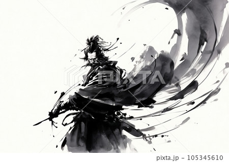 侍の水墨画,Generative AI AI画像のイラスト素材 [105345610] - PIXTA